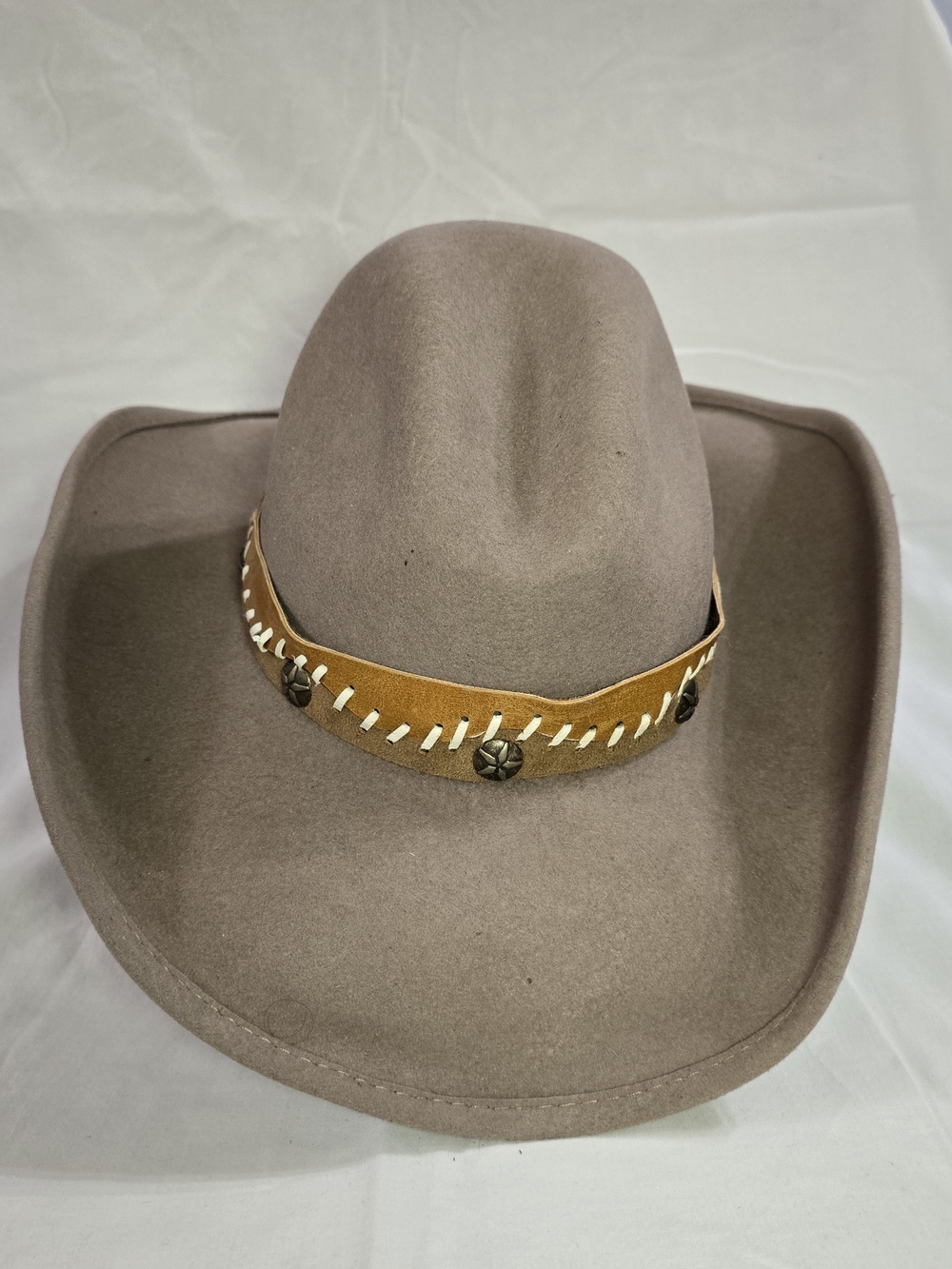 ​Bullhide Taupe Wool Cowboy Hat Small Western Outback Leather Band Star Conchos